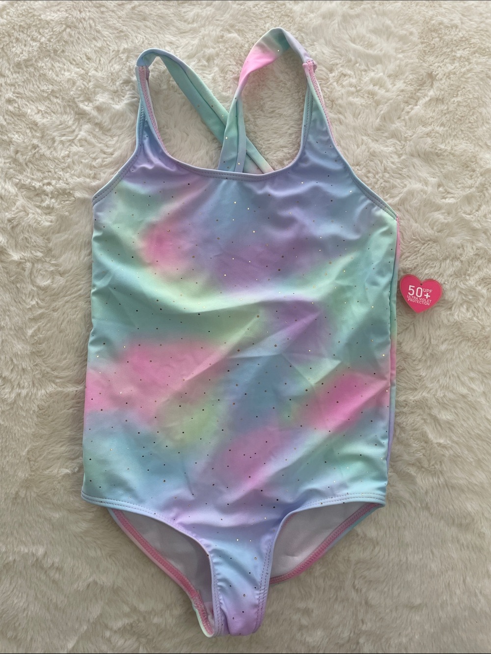 SALE! NWT Btween Kids Pastel Tie-Dye One-Piece Swimsuit w Sparkle UPF 50+ Size 8